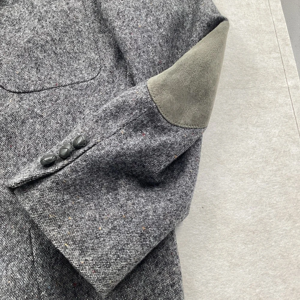 Brookleigh Mens 44R Grey Donegal Tweed Blazer Elbow Patches Made in USA